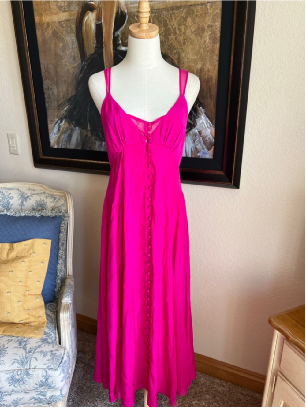 NWT LA LIGNE Pink Silk Midi Dress L - Picture 6 of 16